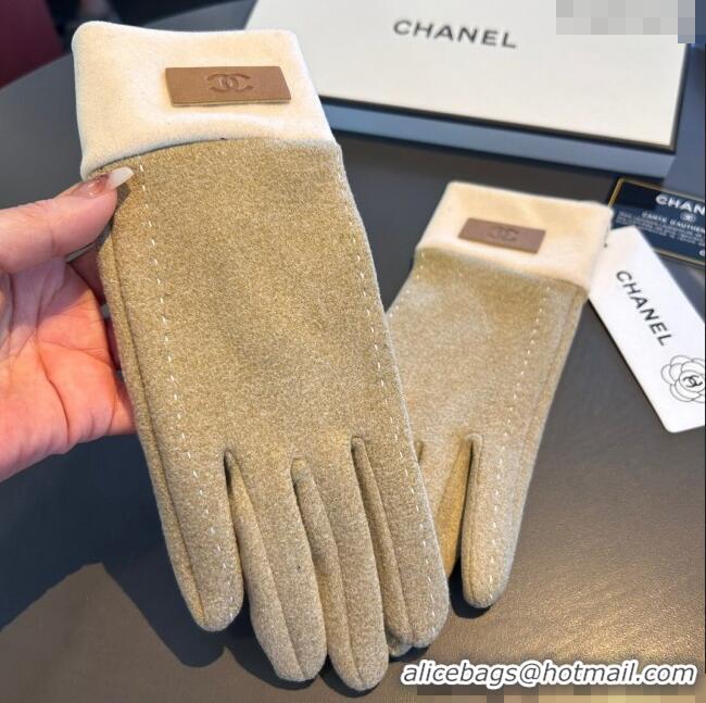 Spot Bulk Chanel Wool and Cashmere Lining Gloves with CC 1129 Band Beige 2024