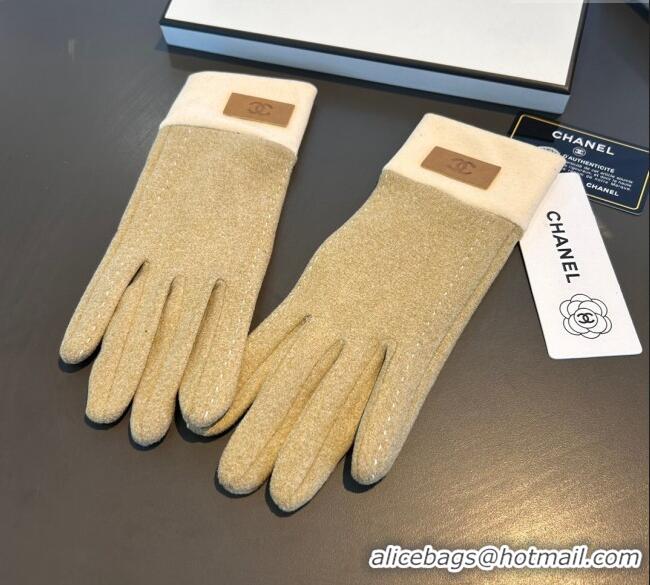 Spot Bulk Chanel Wool and Cashmere Lining Gloves with CC 1129 Band Beige 2024