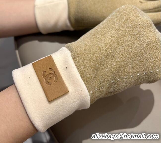 Spot Bulk Chanel Wool and Cashmere Lining Gloves with CC 1129 Band Beige 2024