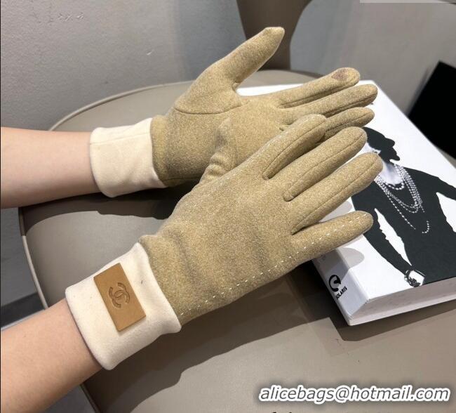 Spot Bulk Chanel Wool and Cashmere Lining Gloves with CC 1129 Band Beige 2024