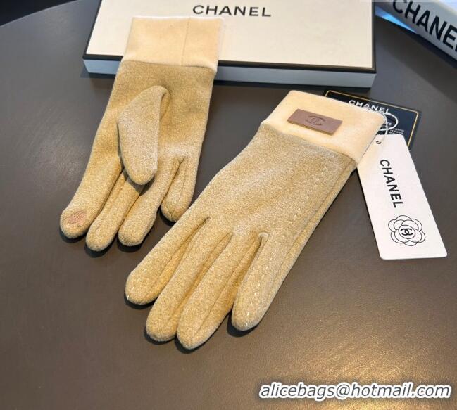 Spot Bulk Chanel Wool and Cashmere Lining Gloves with CC 1129 Band Beige 2024