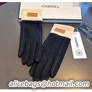 Cheap Price Chanel Wool and Cashmere Lining Gloves with CC 1129 Band Black 2024