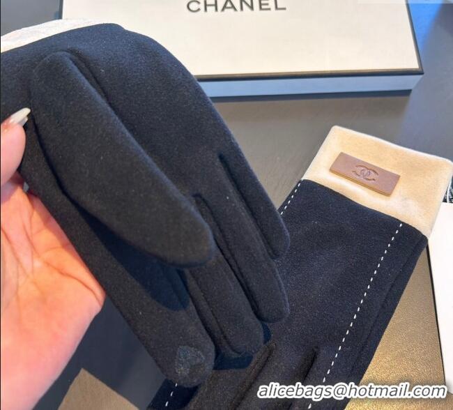 Cheap Price Chanel Wool and Cashmere Lining Gloves with CC 1129 Band Black 2024