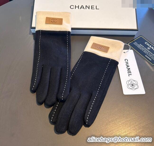 Cheap Price Chanel Wool and Cashmere Lining Gloves with CC 1129 Band Black 2024