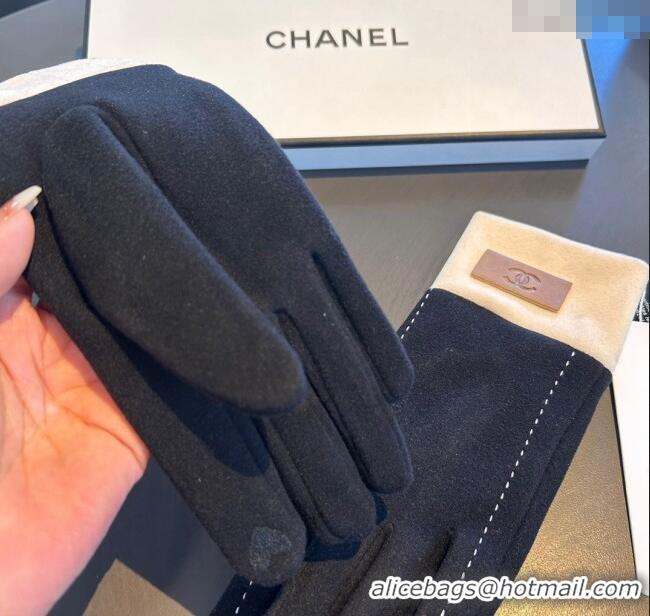 Cheap Price Chanel Wool and Cashmere Lining Gloves with CC 1129 Band Black 2024