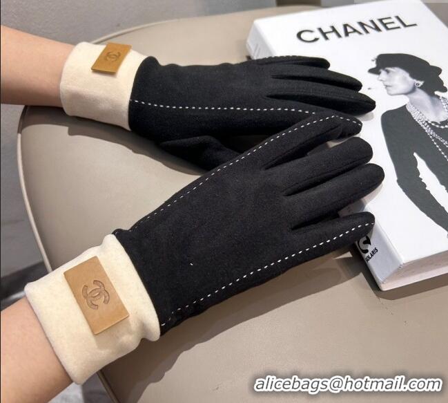 Cheap Price Chanel Wool and Cashmere Lining Gloves with CC 1129 Band Black 2024