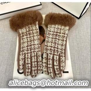 Fashion Discount Chanel Tweed Gloves 1129 Brown 2024