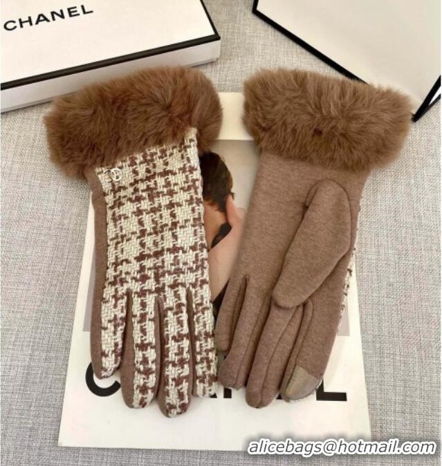 Fashion Discount Chanel Tweed Gloves 1129 Brown 2024