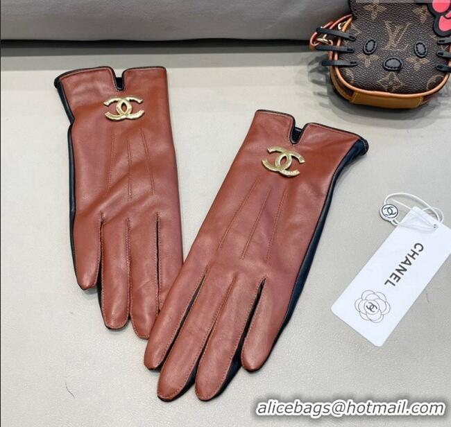 Best Discount Chanel Lambskin and Cashmere Gloves 1129 Brown Leather 2024
