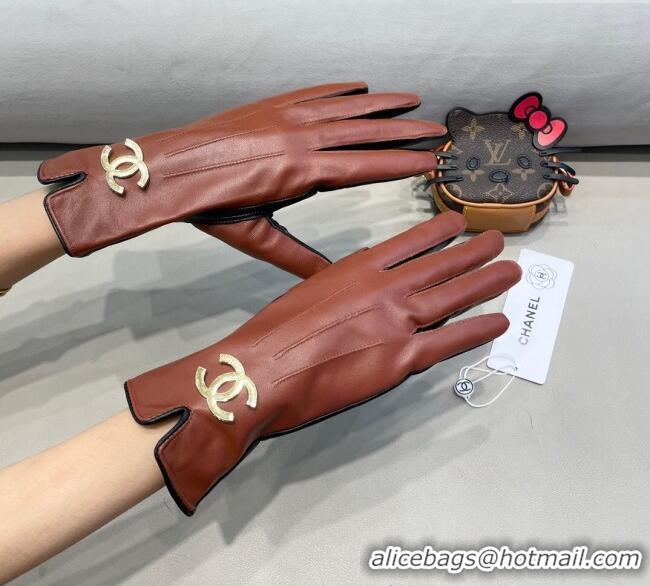 Best Discount Chanel Lambskin and Cashmere Gloves 1129 Brown Leather 2024
