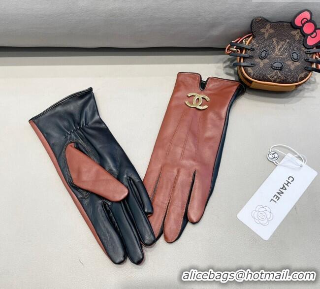 Best Discount Chanel Lambskin and Cashmere Gloves 1129 Brown Leather 2024