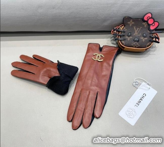 Best Discount Chanel Lambskin and Cashmere Gloves 1129 Brown Leather 2024