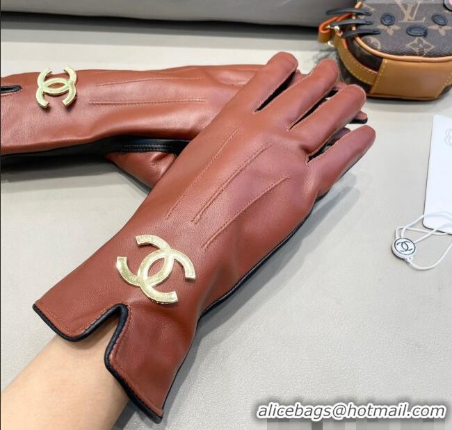 Best Discount Chanel Lambskin and Cashmere Gloves 1129 Brown Leather 2024