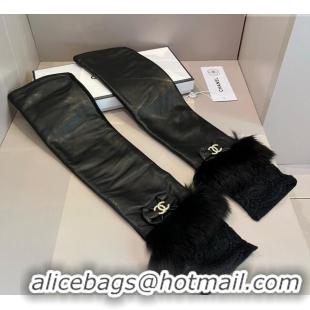 Buy Classic Chanel Lambskin and Fur Long Gloves 1111 Black 2025