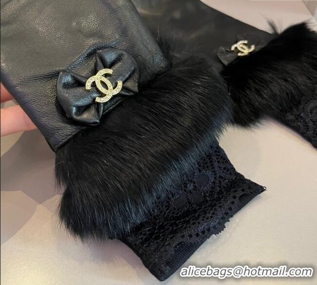 Buy Classic Chanel Lambskin and Fur Long Gloves 1111 Black 2025