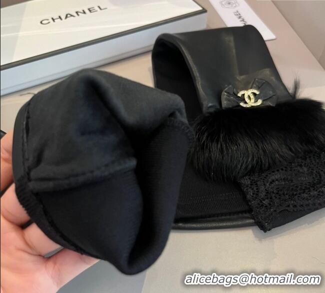Buy Classic Chanel Lambskin and Fur Long Gloves 1111 Black 2025