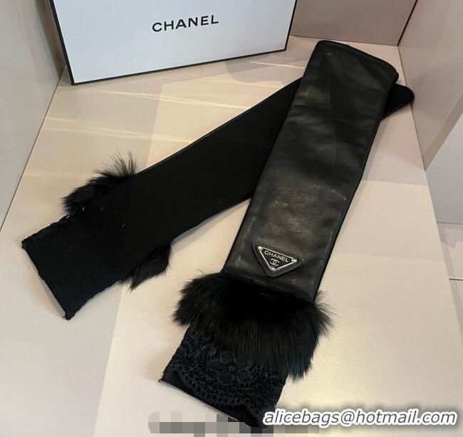 Modern Classic Chanel Lambskin Long Gloves with Lace 1111 Black 2025