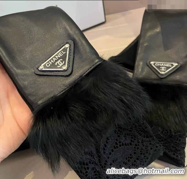 Modern Classic Chanel Lambskin Long Gloves with Lace 1111 Black 2025
