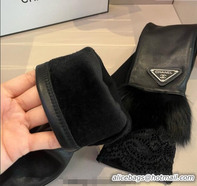 Modern Classic Chanel Lambskin Long Gloves with Lace 1111 Black 2025