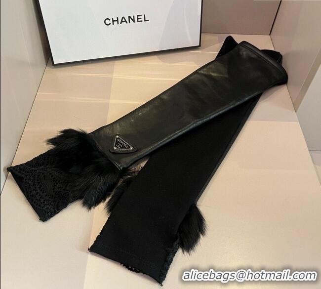 Modern Classic Chanel Lambskin Long Gloves with Lace 1111 Black 2025