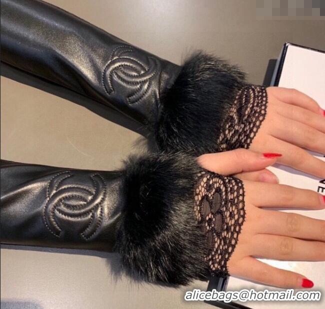 Market Sells Chanel Lambskin Long Gloves with Lace 1110 Black 2025