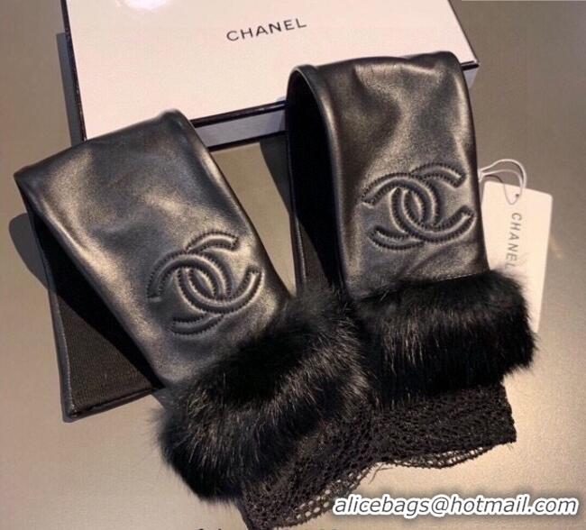 Market Sells Chanel Lambskin Long Gloves with Lace 1110 Black 2025