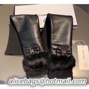 Fashion Discount Chanel Lambskin Long Gloves with Lace 1109 Black 2025