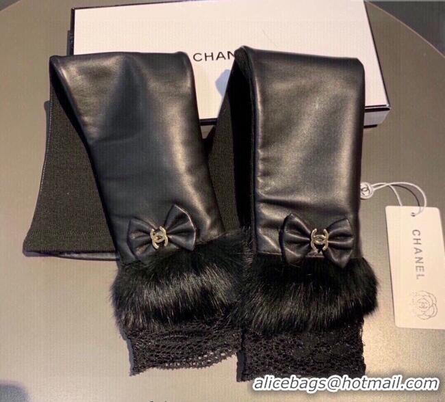 Fashion Discount Chanel Lambskin Long Gloves with Lace 1109 Black 2025