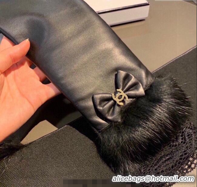 Fashion Discount Chanel Lambskin Long Gloves with Lace 1109 Black 2025