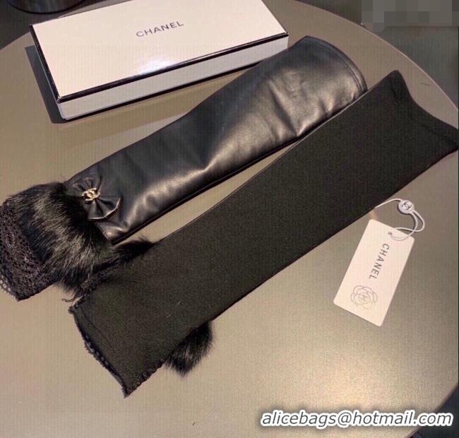 Fashion Discount Chanel Lambskin Long Gloves with Lace 1109 Black 2025