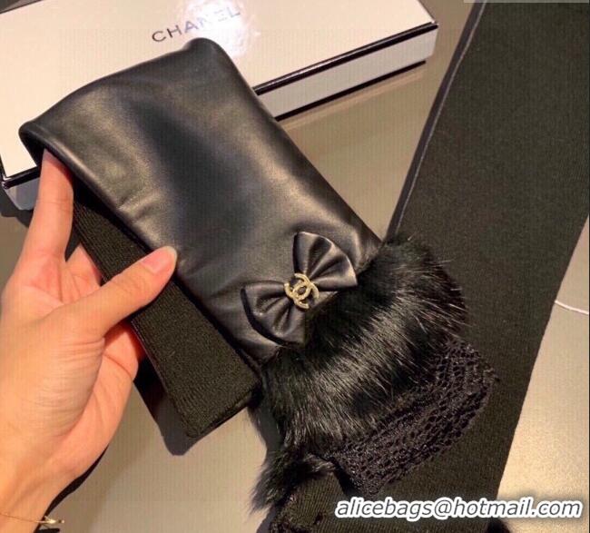 Fashion Discount Chanel Lambskin Long Gloves with Lace 1109 Black 2025
