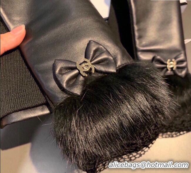 Fashion Discount Chanel Lambskin Long Gloves with Lace 1109 Black 2025