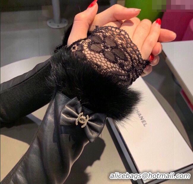 Fashion Discount Chanel Lambskin Long Gloves with Lace 1109 Black 2025