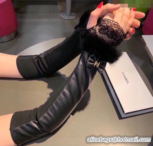 Fashion Discount Chanel Lambskin Long Gloves with Lace 1109 Black 2025