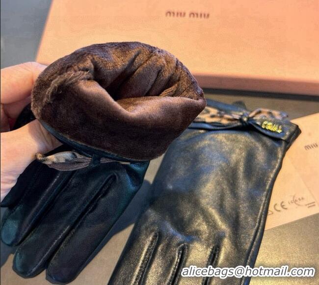 Best Product Miu Miu Lambskin and Cashmere Gloves with Print 1111 Black 2025