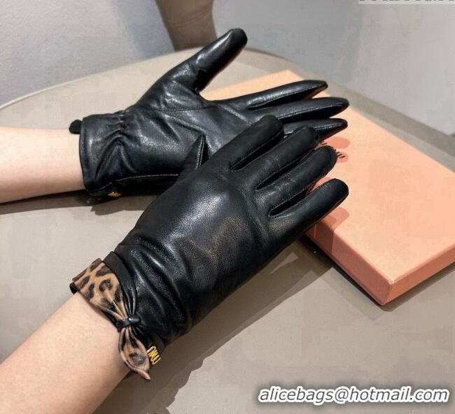 Best Product Miu Miu Lambskin and Cashmere Gloves with Print 1111 Black 2025