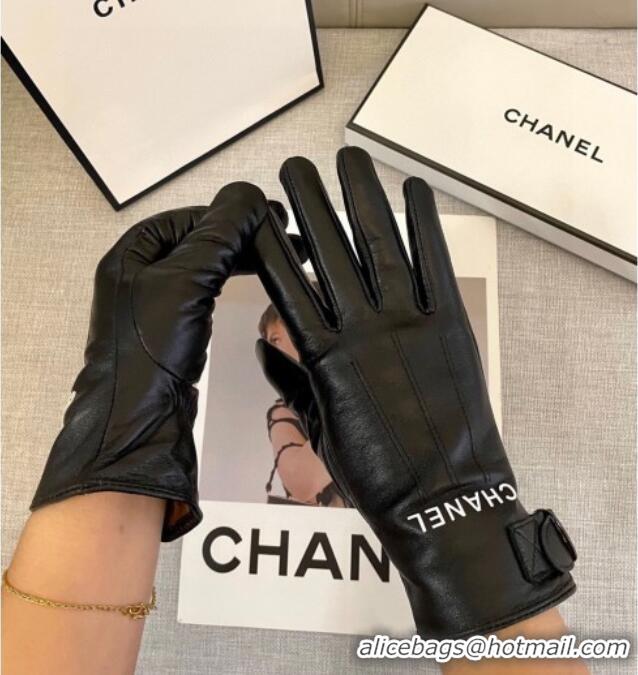 Classic Discount Chanel Lambskin Gloves with Logo Print 1111 Black 2025