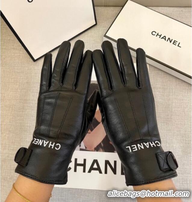Classic Discount Chanel Lambskin Gloves with Logo Print 1111 Black 2025