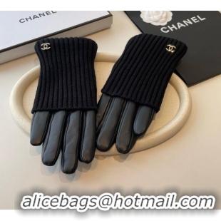 Best Quality Chanel Knit, Lambskin and Cashmere Gloves 1111 Black 2025