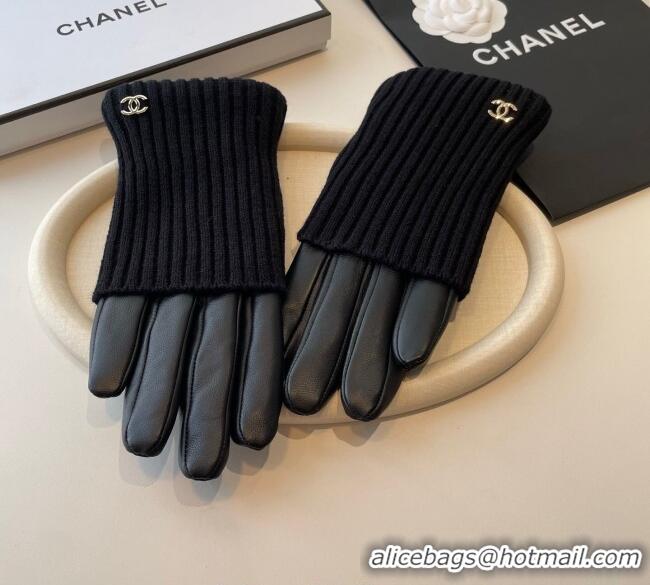 Best Quality Chanel Knit, Lambskin and Cashmere Gloves 1111 Black 2025