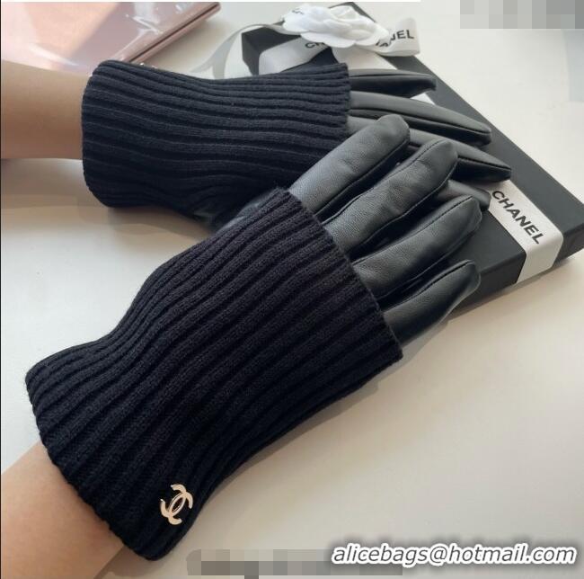 Best Quality Chanel Knit, Lambskin and Cashmere Gloves 1111 Black 2025