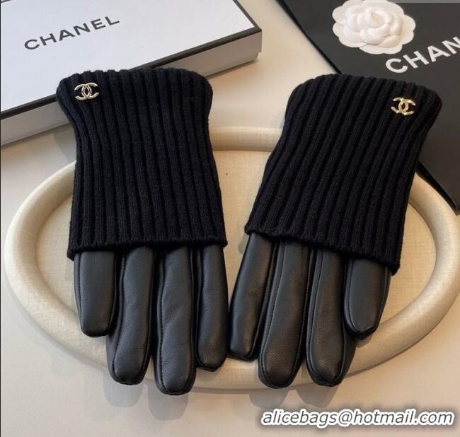 Best Quality Chanel Knit, Lambskin and Cashmere Gloves 1111 Black 2025