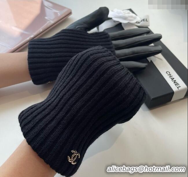 Best Quality Chanel Knit, Lambskin and Cashmere Gloves 1111 Black 2025