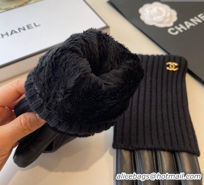Best Quality Chanel Knit, Lambskin and Cashmere Gloves 1111 Black 2025