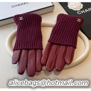 Grade Quality Chanel Knit, Lambskin and Cashmere Gloves 1111 Burgundy 2025