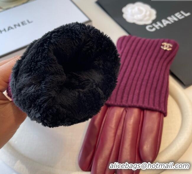 Grade Quality Chanel Knit, Lambskin and Cashmere Gloves 1111 Burgundy 2025