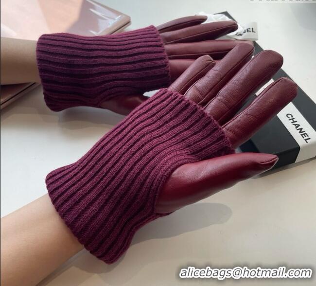 Grade Quality Chanel Knit, Lambskin and Cashmere Gloves 1111 Burgundy 2025