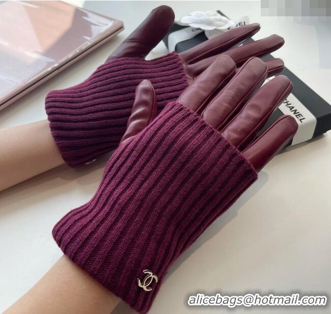 Grade Quality Chanel Knit, Lambskin and Cashmere Gloves 1111 Burgundy 2025