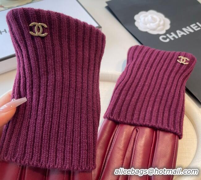 Grade Quality Chanel Knit, Lambskin and Cashmere Gloves 1111 Burgundy 2025