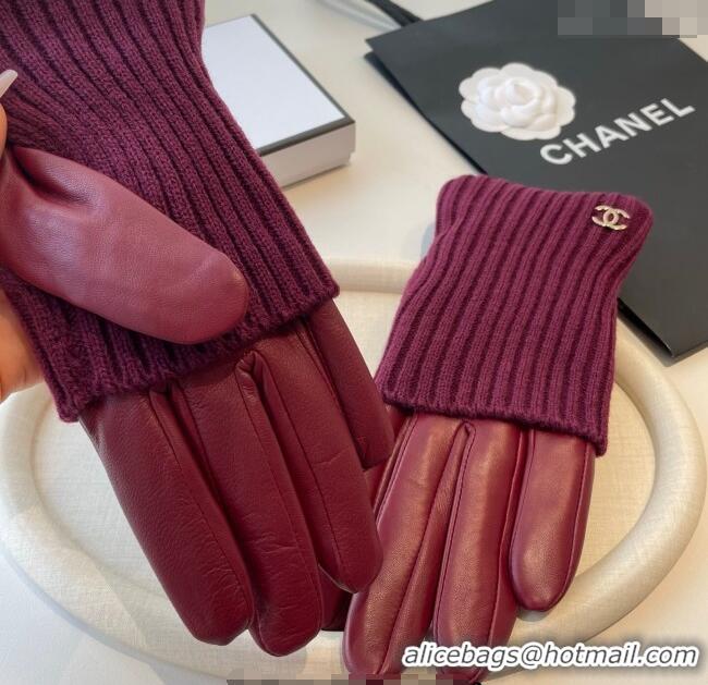 Grade Quality Chanel Knit, Lambskin and Cashmere Gloves 1111 Burgundy 2025